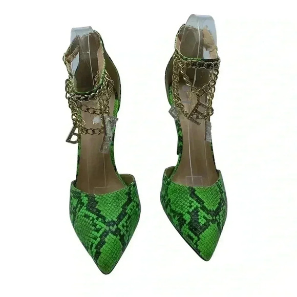 New Bebe ankle snake print strap stiletto heel rhinestone dangle letter size 9 - Picture 4 of 9